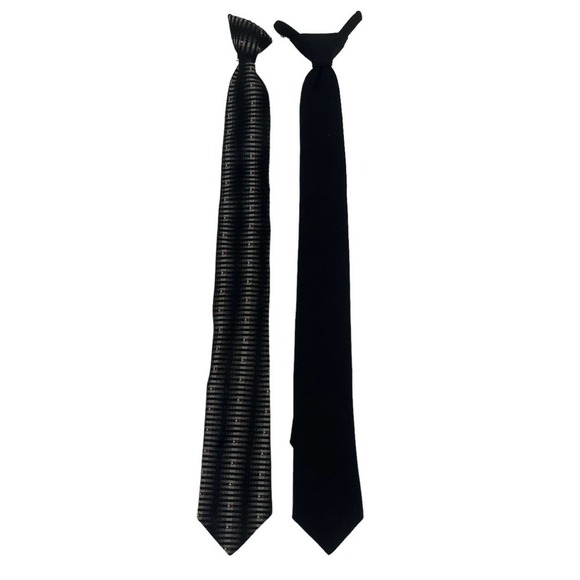 Vintage 70’s Skinny Ties Set of 2 Black Red Silver Clip On - Picture 1 of 4